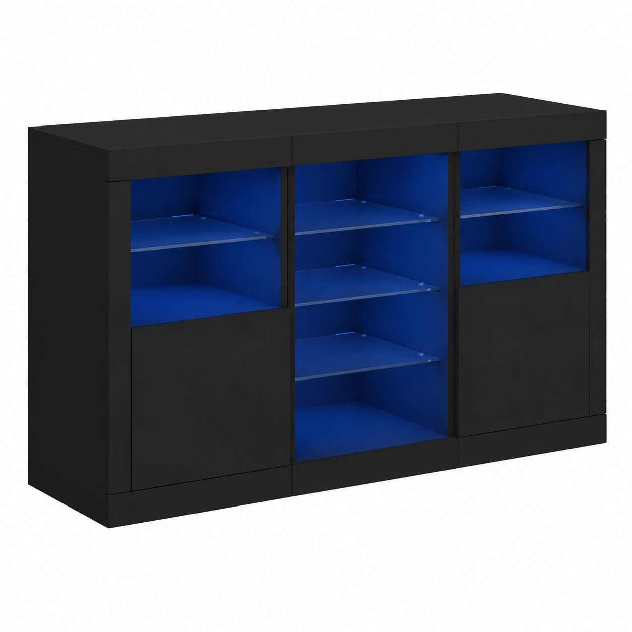 Credenza Nera con LED 123x37x67 cm, Mobile da Soggiorno Moderno