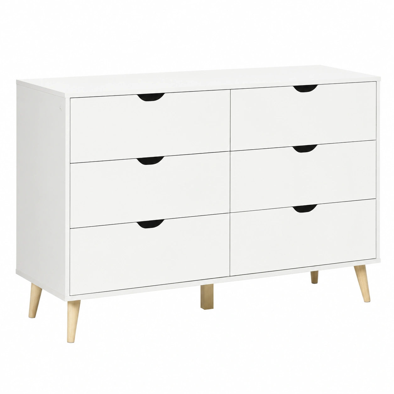 Credenza Moderna a 6 Cassetti in Legno con Maniglie Intagliate, 120x40x76 cm, per Camera da Letto e Soggiorno, Bianco