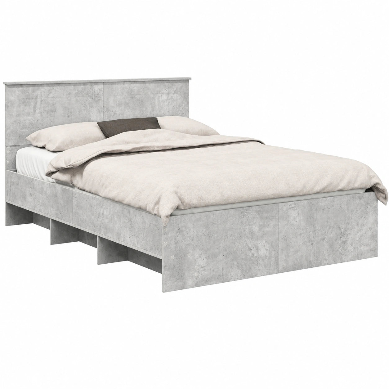 Letto Matrimoniale in Legno Grigio Cemento con Testiera 140x200 cm, Design Moderno e Minimalista