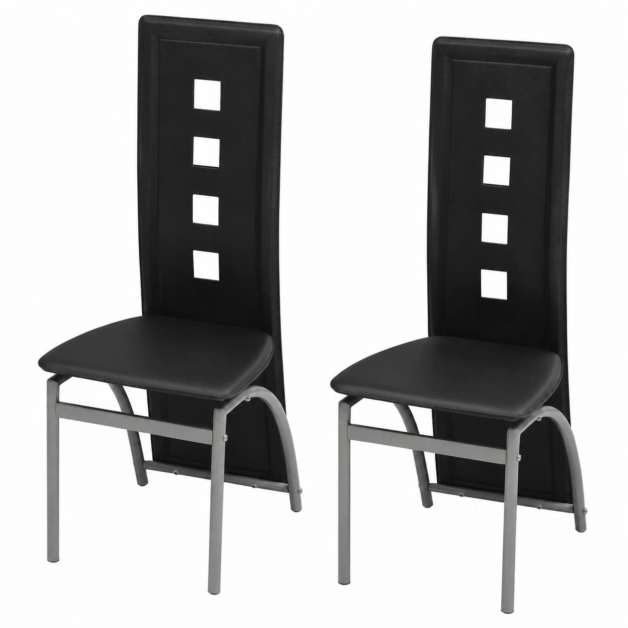 Set di 2 Sedie da Pranzo in Similpelle Nera per Soggiorno e Cucina