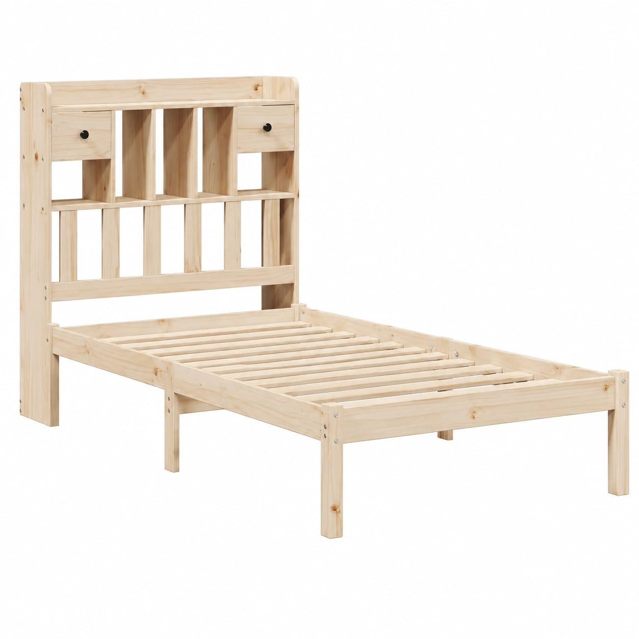 Letto Singolo in Legno Massello di Pino con Libreria 90x190 cm