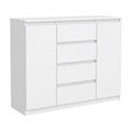 Cassettiera Moderna Bianca Opaca con 2 Ante e 4 Cassetti per Camera da Letto e Soggiorno, 138,6 x 101,5 x 39 cm