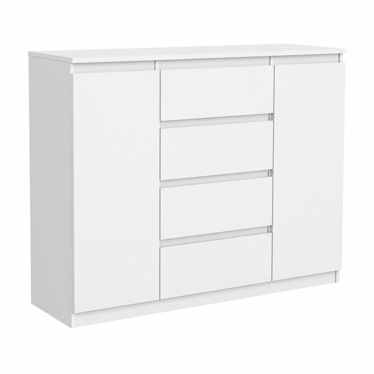 Cassettiera Moderna Bianca Opaca con 2 Ante e 4 Cassetti per Camera da Letto e Soggiorno, 138,6 x 101,5 x 39 cm