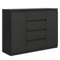 Cassettiera Moderna con 4 Cassetti e 2 Ante per Camera e Soggiorno, 120 cm, Nero Opaco