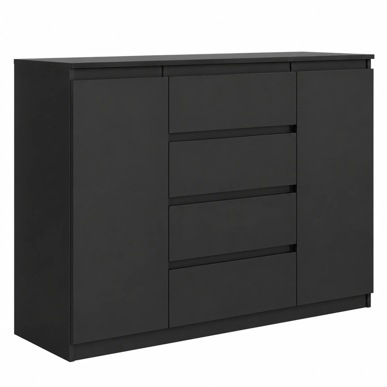 Cassettiera Moderna con 4 Cassetti e 2 Ante per Camera e Soggiorno, 120 cm, Nero Opaco