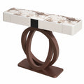 Consolle Contemporanea Ellittica per Ingresso con Base ad Anelli Doppi, Piano in Ardesia, Tavolo di Lusso con Cassetti, Mobile Elegante per Casa (Bronzo B, 80 cm)