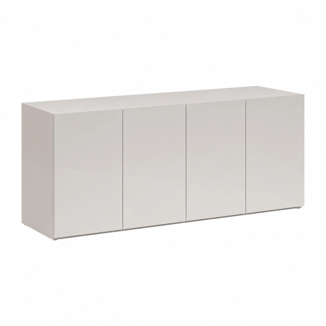 Madia Moderna in Legno con 4 Ante e Vani, Bianco Lucido, 180x38x70 cm