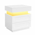Set di 2 Comodini Moderni con Luci, Prese USB e Type-C, Timer e Modalità Musica, 2 Cassetti, 45x40x58 cm, Bianco