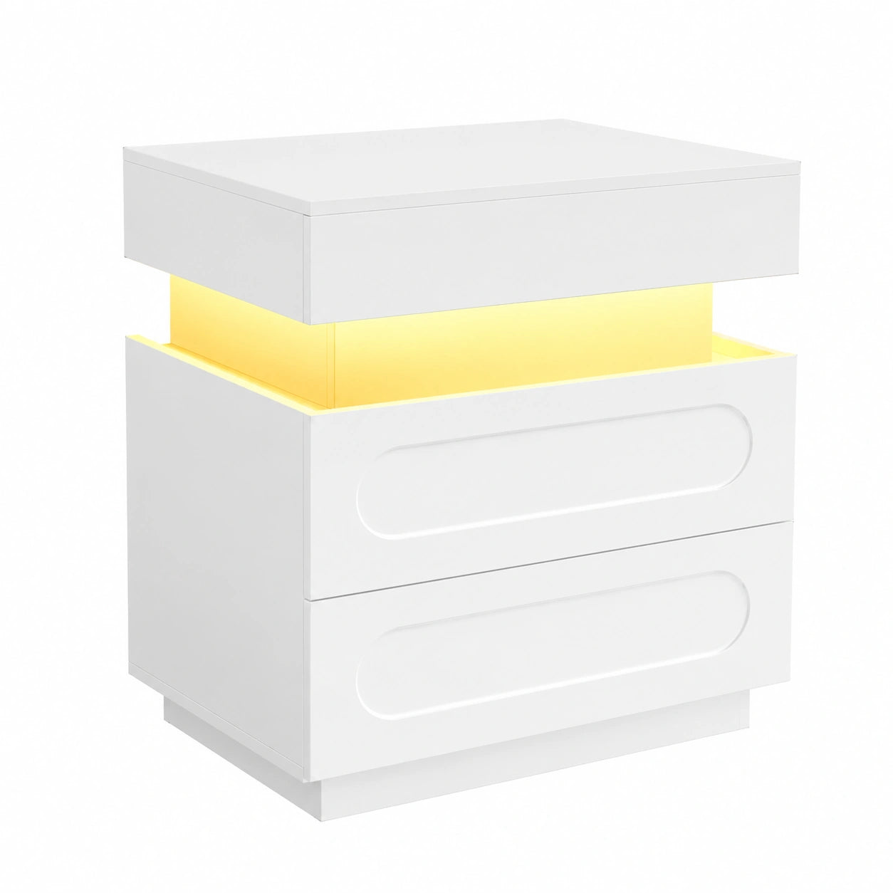 Set di 2 Comodini Moderni con Luci, Prese USB e Type-C, Timer e Modalità Musica, 2 Cassetti, 45x40x58 cm, Bianco