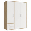Armadio a 3 ante in rovere e bianco per camera da letto, 155x195x60 cm