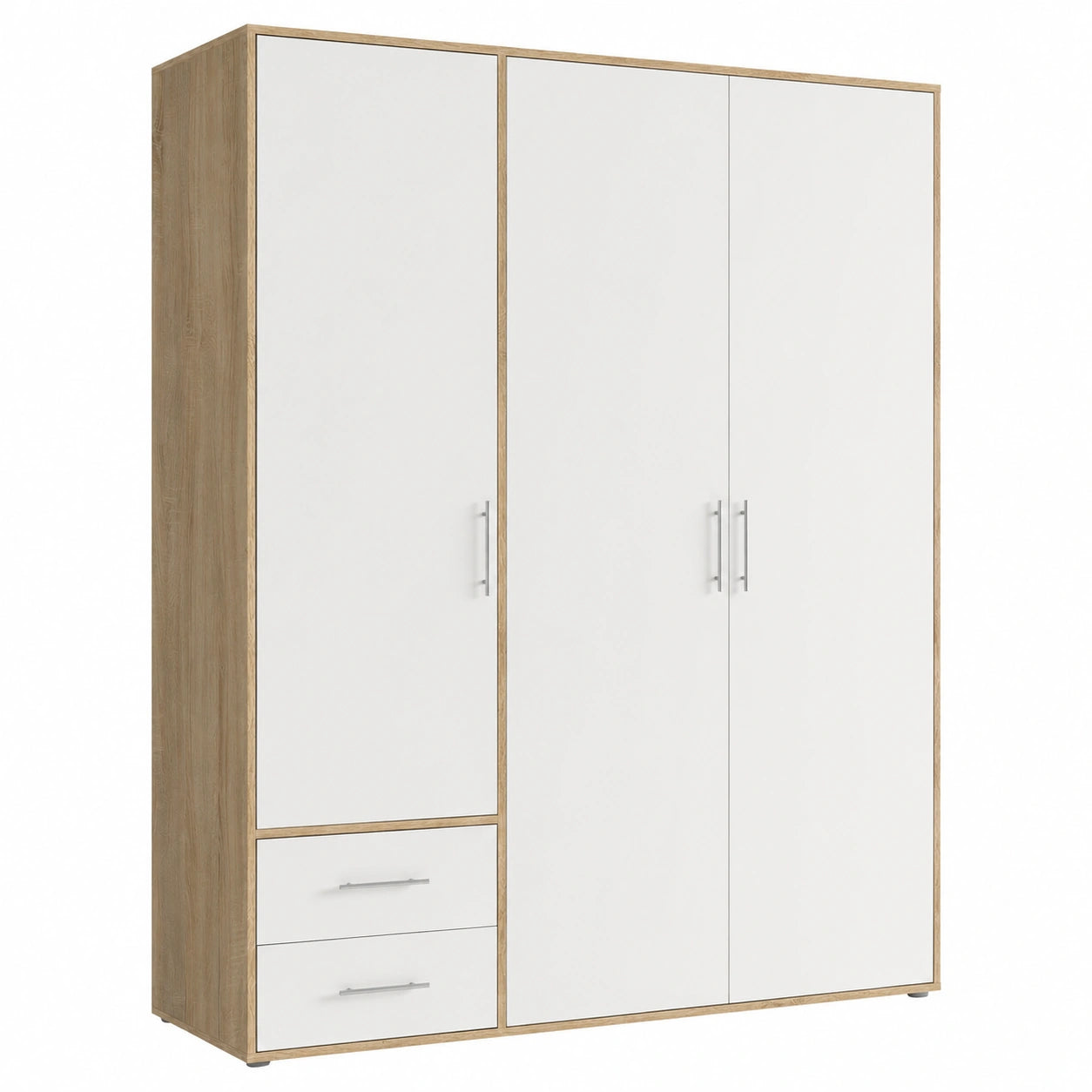 Armadio a 3 ante in rovere e bianco per camera da letto, 155x195x60 cm