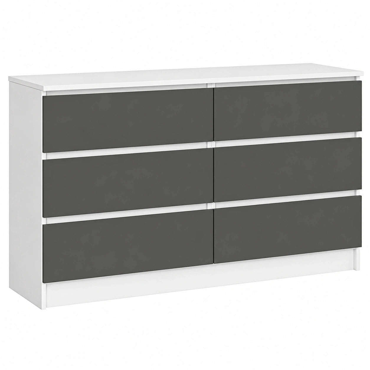 Cassettiera Moderna AKORD 140 cm con 6 Cassetti, Bianco e Grigio Grafite, per Soggiorno e Camera