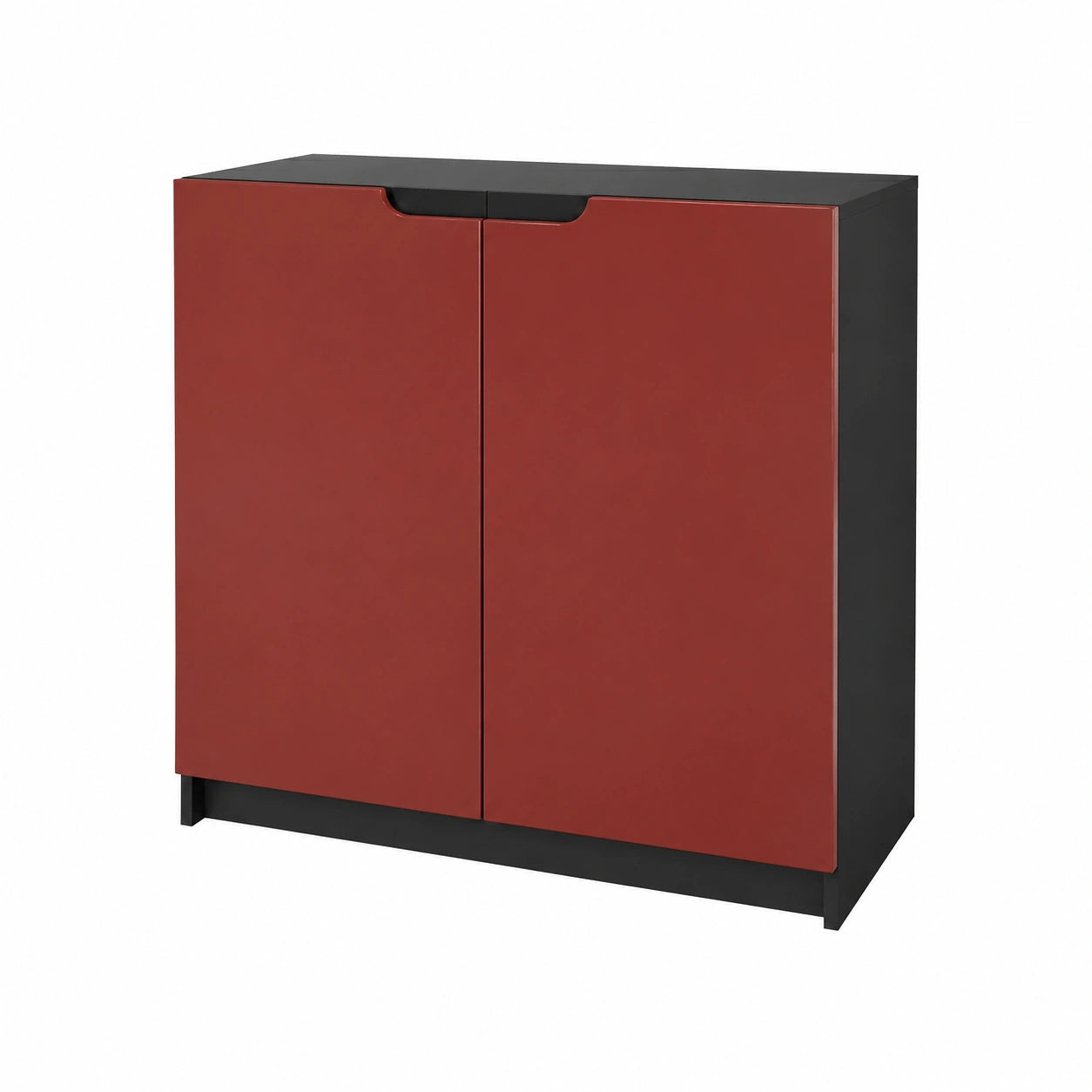 Credenza Logan a 2 Ante, Nero Opaco e Bordeaux Lucido