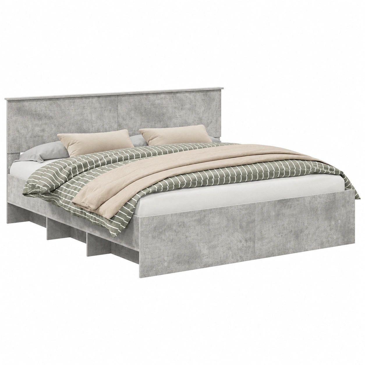 Letto Matrimoniale 180x200 cm con Testiera Grigio Cemento in Legno Moderno