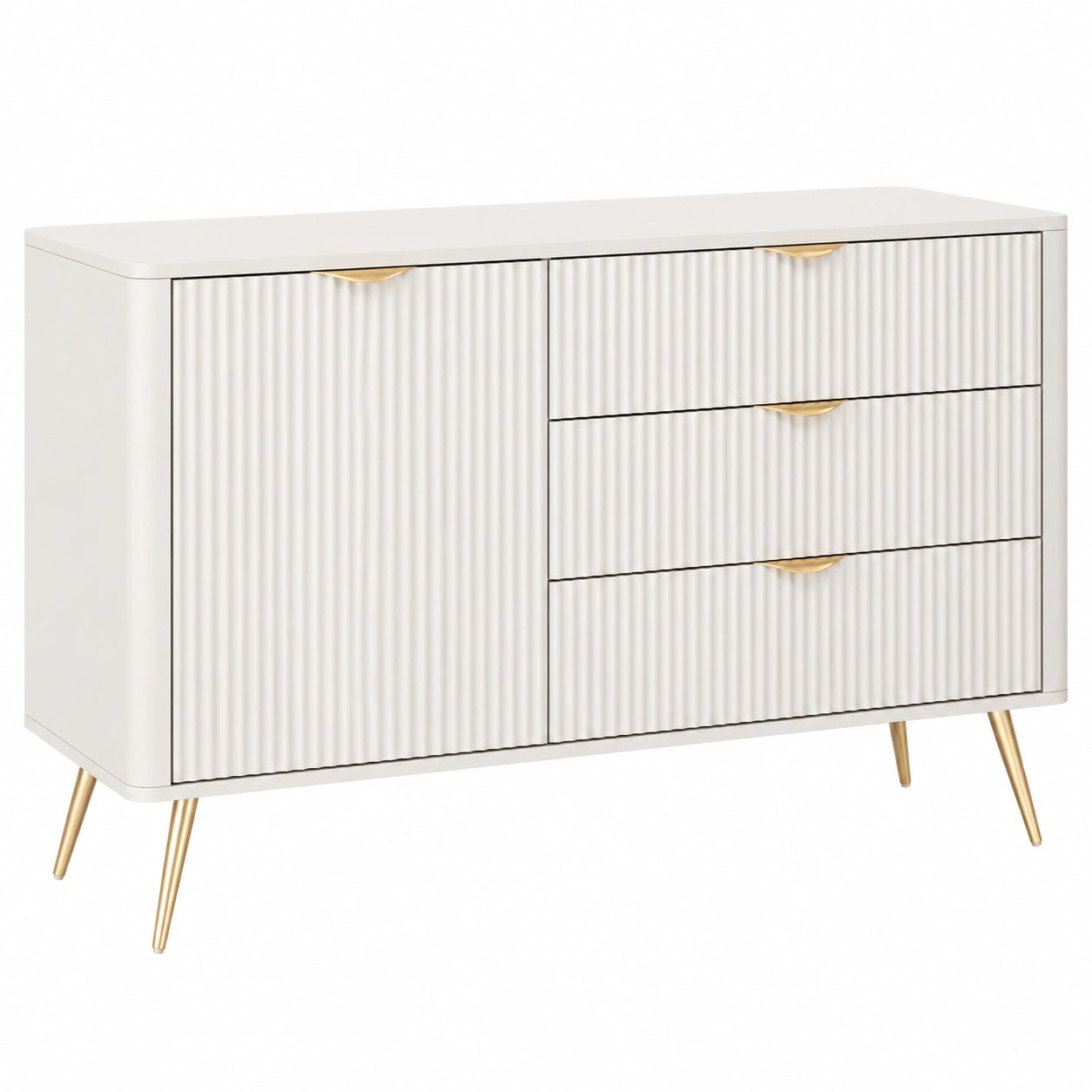 Credenza Moderna con Ripiani Interni e Dettagli Dorati 138x81