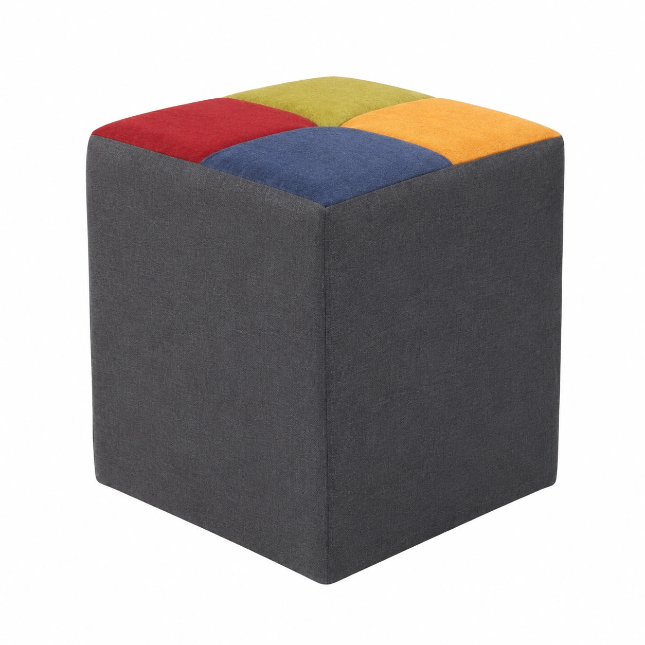 Pouf Quadrato Antimacchia, Design Moderno in Tessuto Patchwork Grigio, 41x41x48 cm, Realizzato in Italia