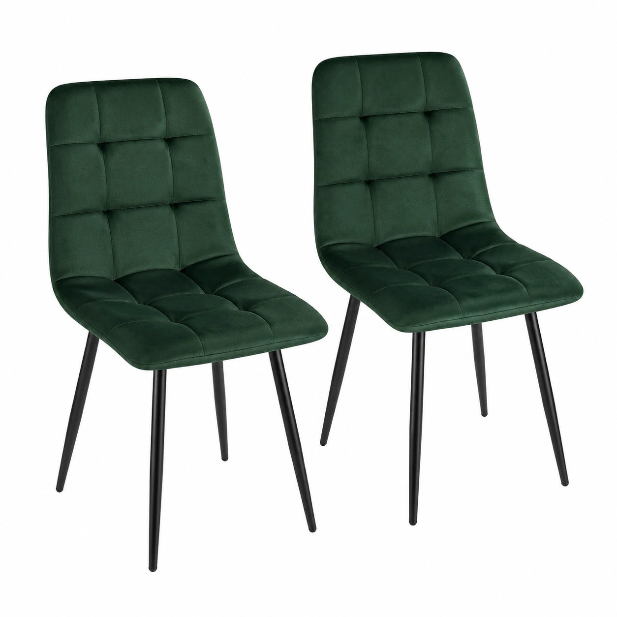 Set di 2 Sedie da Pranzo in Velluto Verde Ergonomiche e Moderne