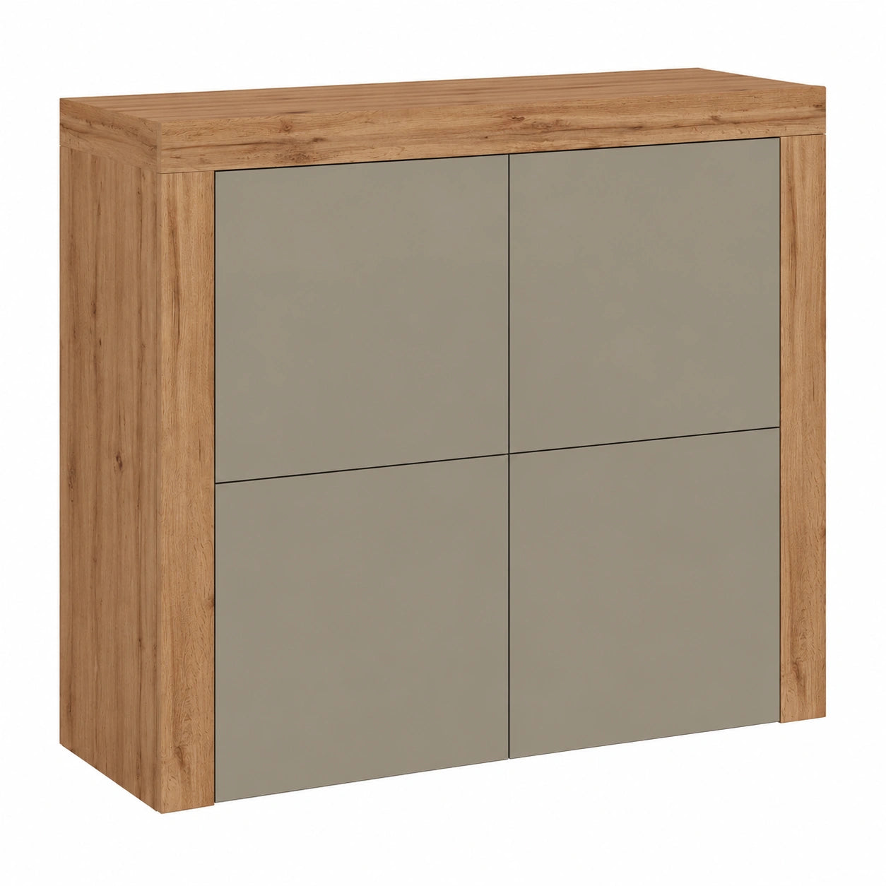 Credenza in Legno con 4 Ante, 140x40x130 cm, Tortora Opaco e Rovere