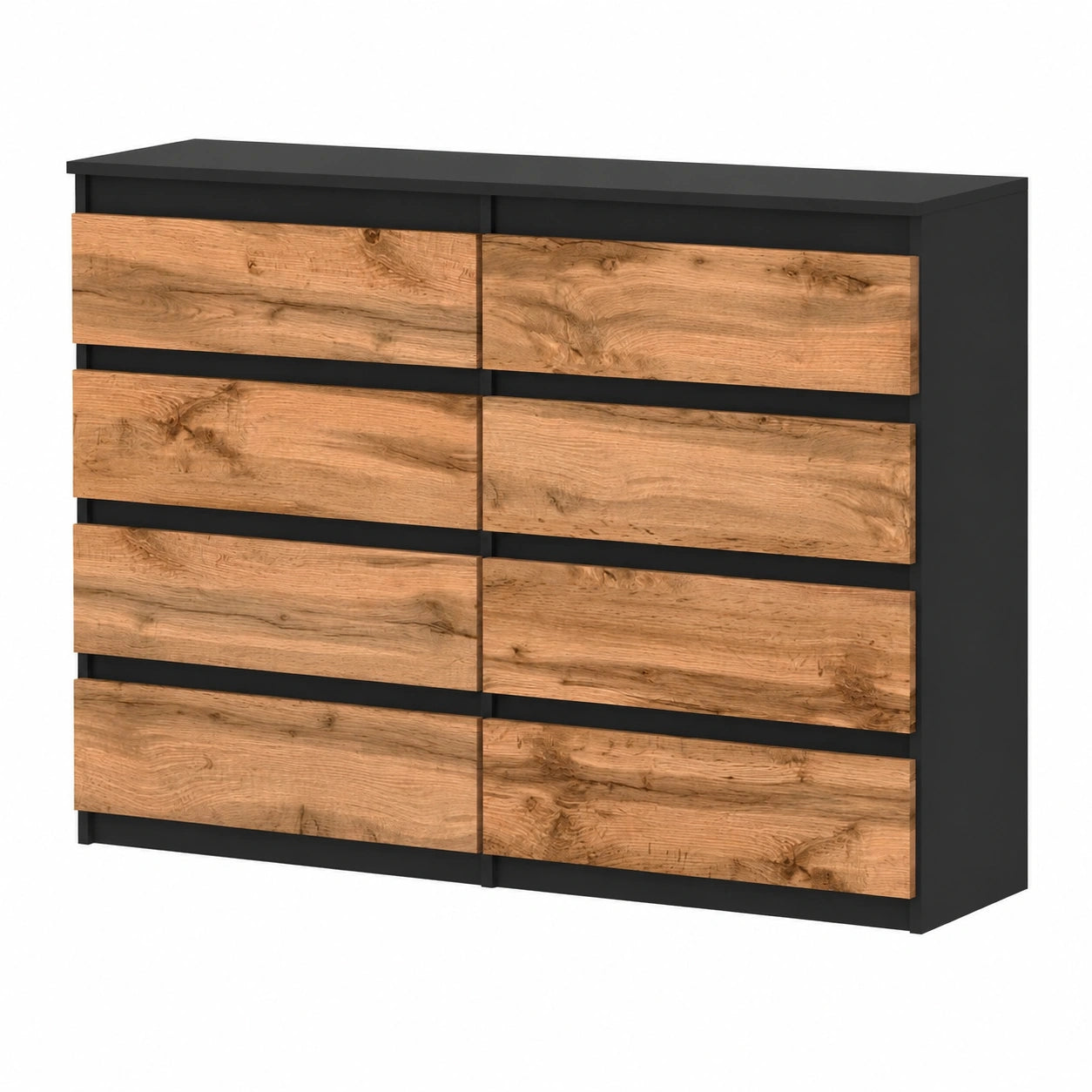 Cassettiera Stretta in Legno Nera con 8 Cassetti per Camera e Corridoio - 120x92,5x33,5 cm