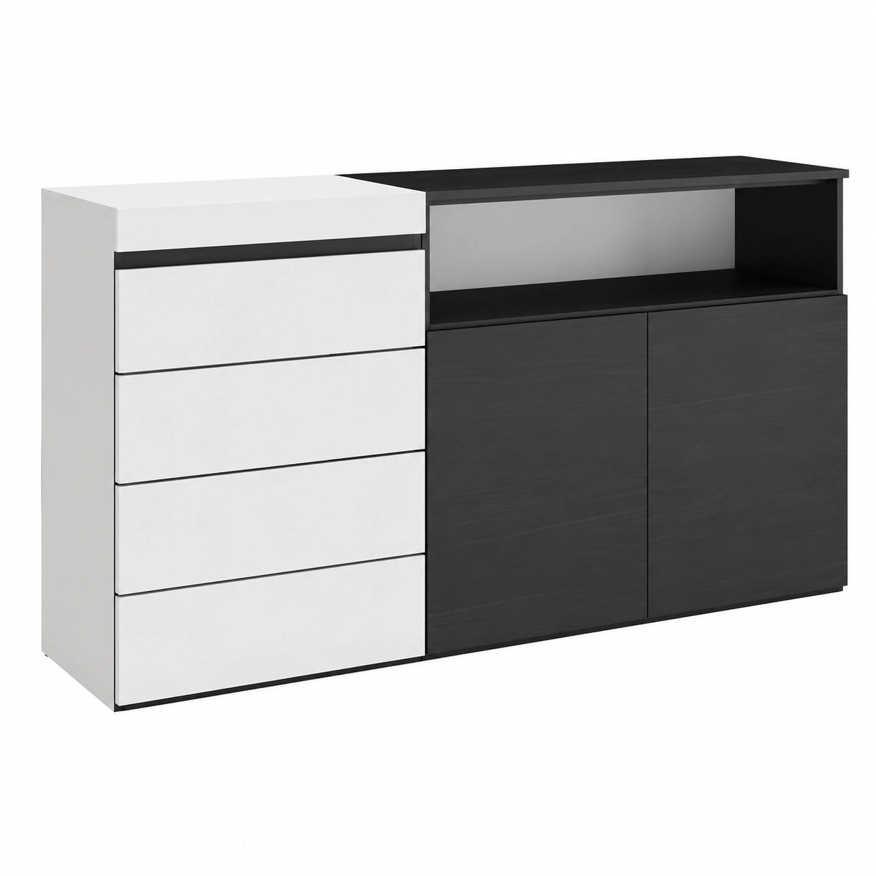 Credenza Moderna con Cassetti per Camera da Letto 157x75x35 cm in Bianco e Nero