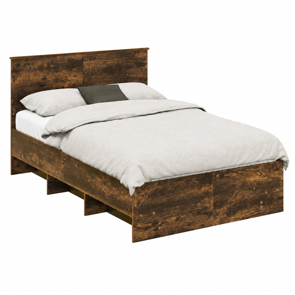 Letto Moderno in Legno Rovere Fumé 120 x 123 cm, Design Minimalista e Robusto