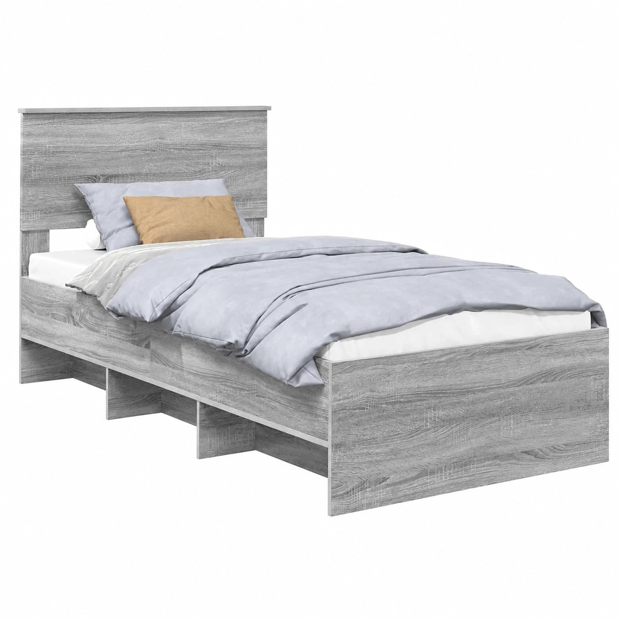 Letto in Legno Moderna Grigio Sonoma 120x123 cm con Testiera