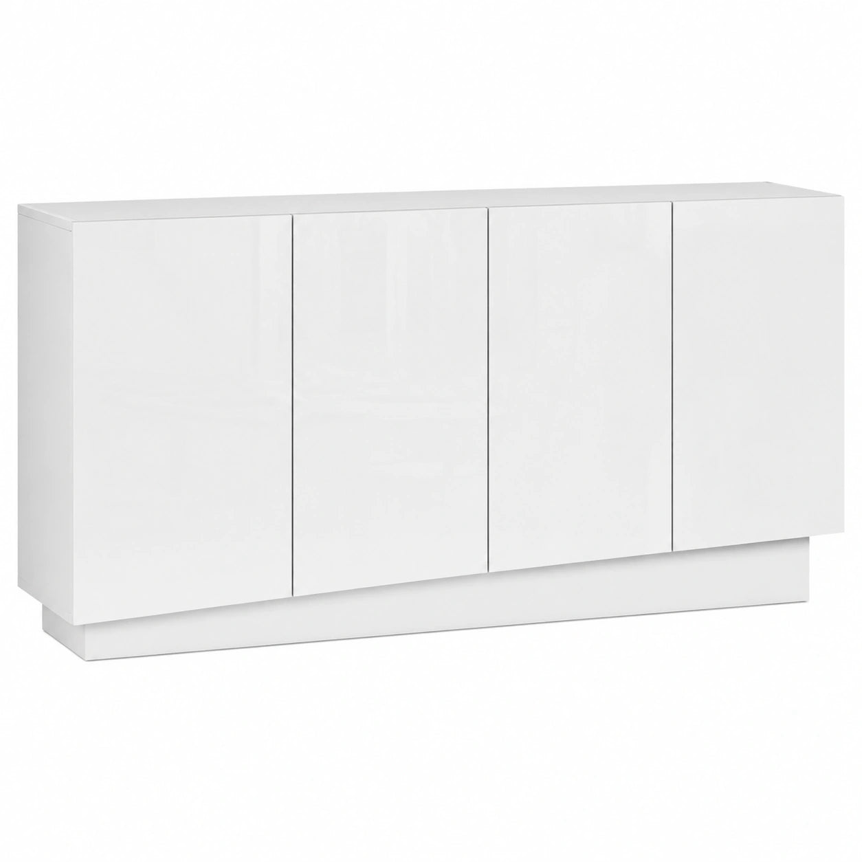 Credenza Moderna VELA con 4 Ante e Vani in Legno Bianco Lucido, 160x35x75.4 cm