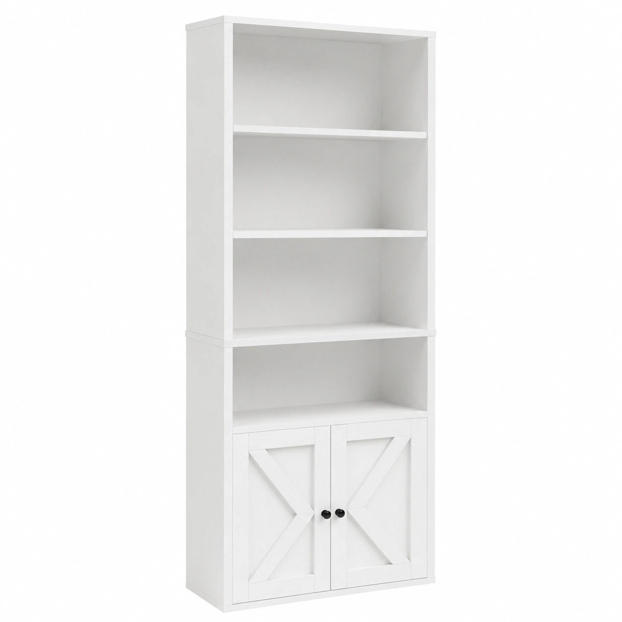 Libreria Moderna con Ante e Ripiani Aperti, Scaffale Bianco per Casa e Ufficio, 55.5x23.5x181 cm