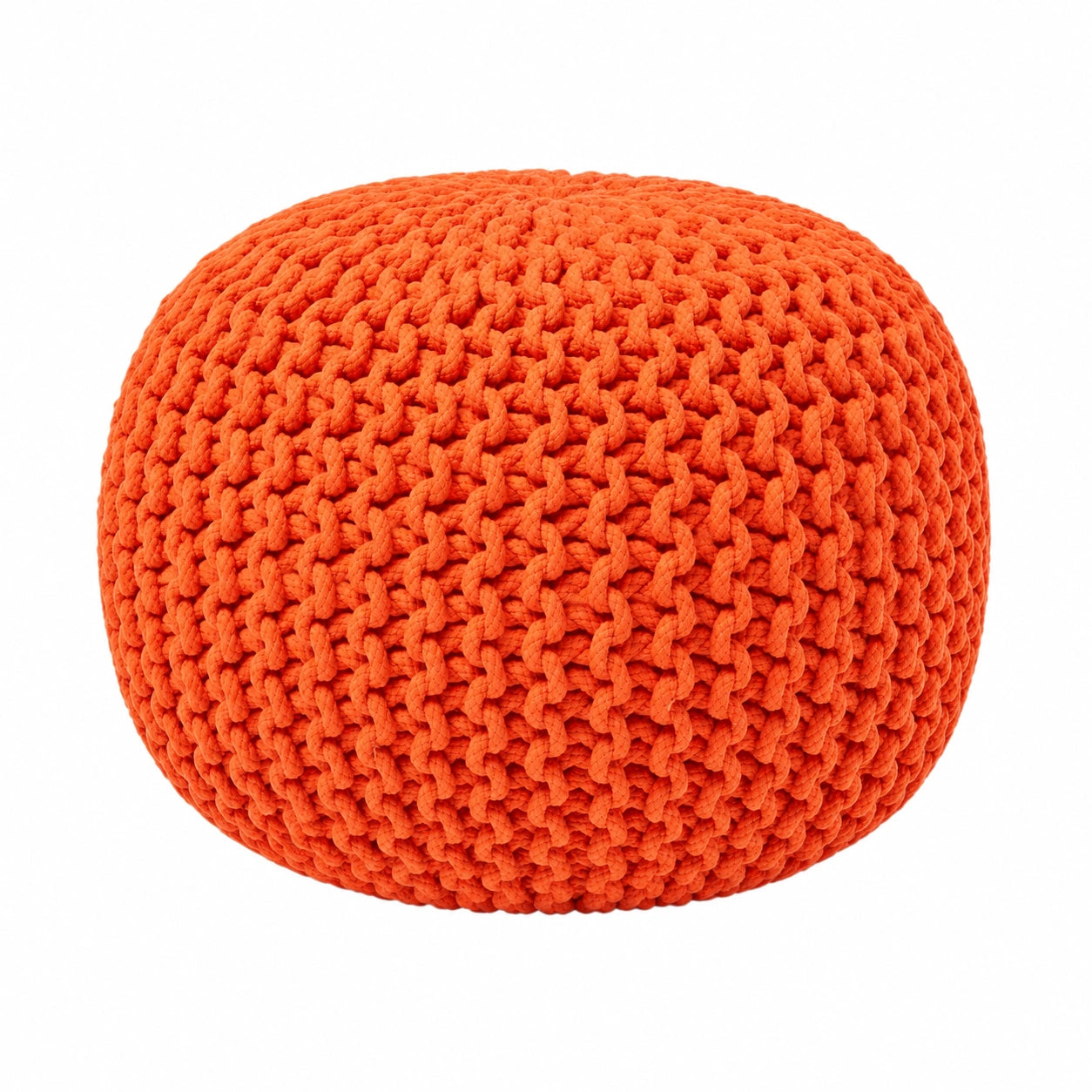 Pouf lavorato a maglia in cotone arancione per salotto, 40x35 cm